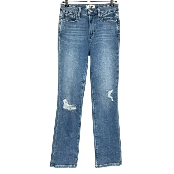 Paige 'Cindy' Blue Cotton Ripped Straight Leg Jeans Size 26 - Picture 2 of 4